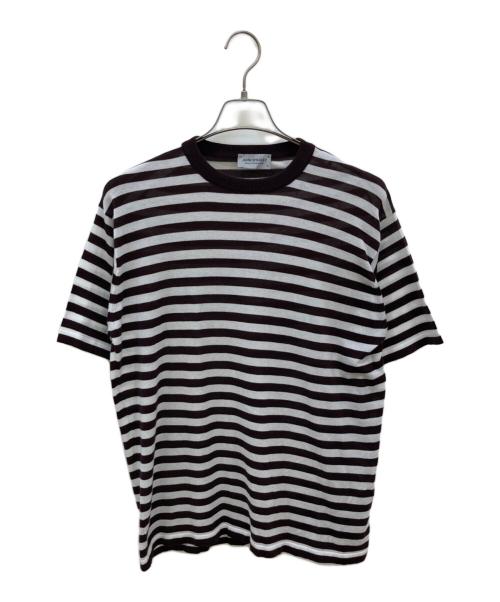 JOHN SMEDLEY（ジョンスメドレー）JOHN SMEDLEY (ジョンスメドレー) 半袖ボーダーコットンニット ブラウン×ホワイト サイズ:Mの古着・服飾アイテム