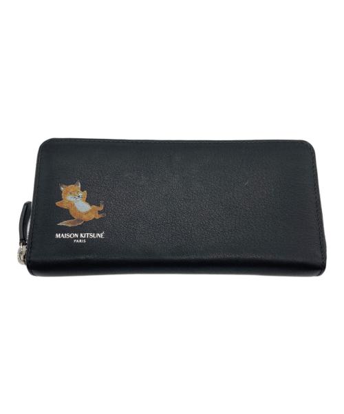maison kitsune（メゾンキツネ）MAISON KITSUNE (メゾンキツネ) LONG ZIPPED WALLET CHILLAX FOX ブラックの古着・服飾アイテム
