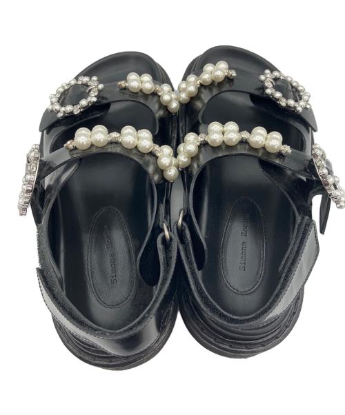 Simone Rocha（シモーネ ロシャ）Simone Rocha (シモーネ ロシャ) ビジュートリムレザーサンダル ブラック サイズ:36の古着・服飾アイテム