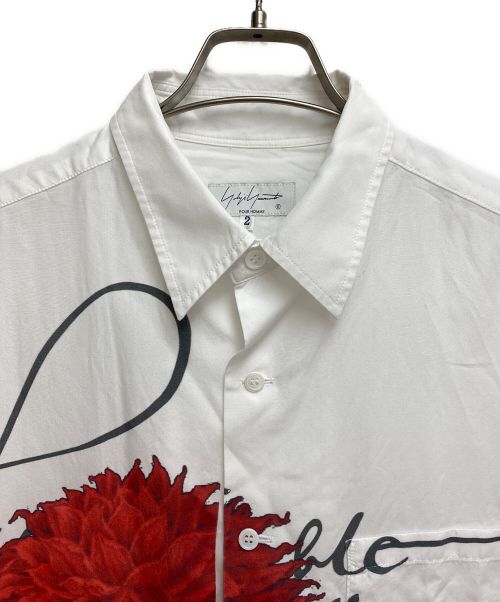 Yohji Yamamoto pour homme（ヨウジヤマモト プールオム）Yohji Yamamoto pour homme (ヨウジヤマモト プールオム) ダリアプリント ブロード半袖シャツ ホワイト サイズ:2の古着・服飾アイテム
