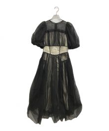 Lily Brown（リリーブラウン）の古着「ボリュームチュールドレス」｜ブラック×ベージュ