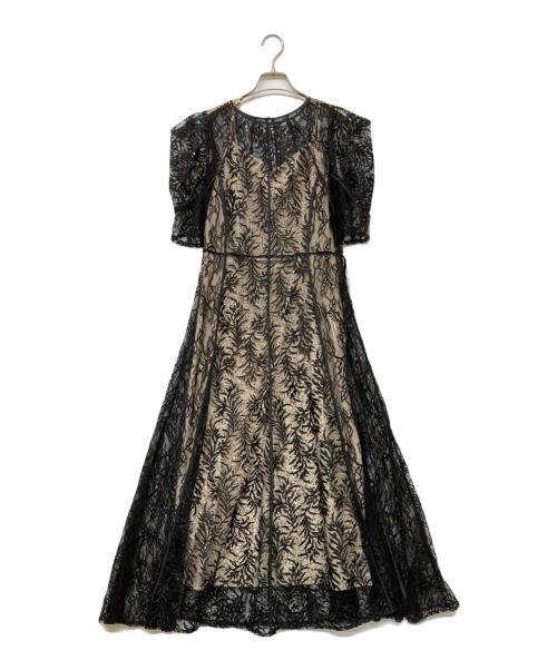FRAY ID（フレイ アイディー）FRAY ID (フレイ アイディー) リーフレースパイピングドレス ブラック×ベージュの古着・服飾アイテム