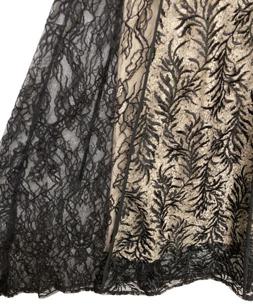 FRAY ID（フレイ アイディー）FRAY ID (フレイ アイディー) リーフレースパイピングドレス ブラック×ベージュの古着・服飾アイテム