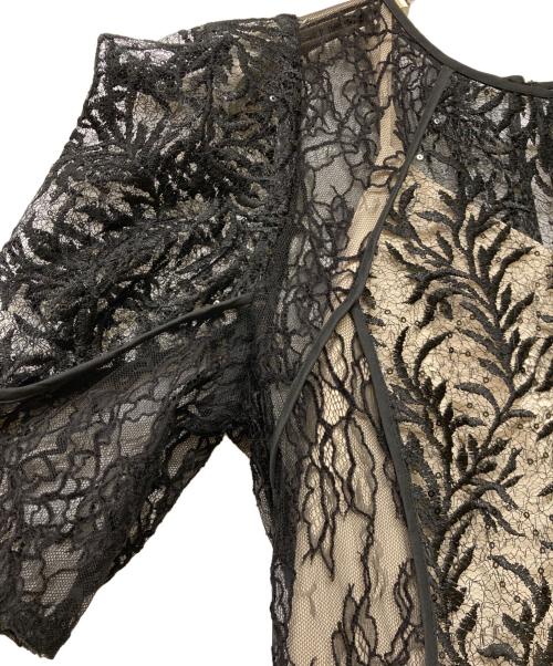 FRAY ID（フレイ アイディー）FRAY ID (フレイ アイディー) リーフレースパイピングドレス ブラック×ベージュの古着・服飾アイテム