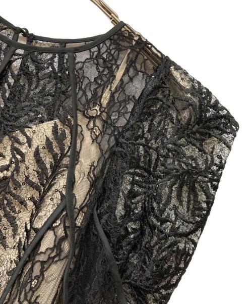 FRAY ID（フレイ アイディー）FRAY ID (フレイ アイディー) リーフレースパイピングドレス ブラック×ベージュの古着・服飾アイテム