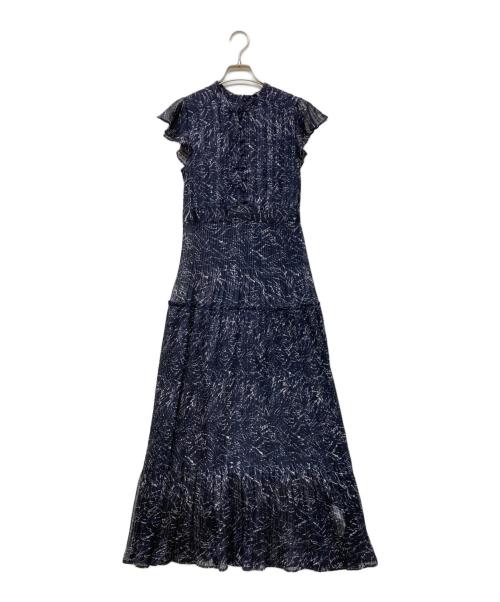 FRAY ID（フレイ アイディー）FRAY ID (フレイ アイディー) シフォンプリーツプリントワンピース ネイビー サイズ:1の古着・服飾アイテム