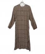 ticcaティッカ）の古着「ノーカラーラグランシャツワンピース」｜ライトブラウン