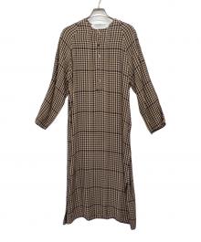 ticca（ティッカ）の古着「ノーカラーラグランシャツワンピース」｜ライトブラウン