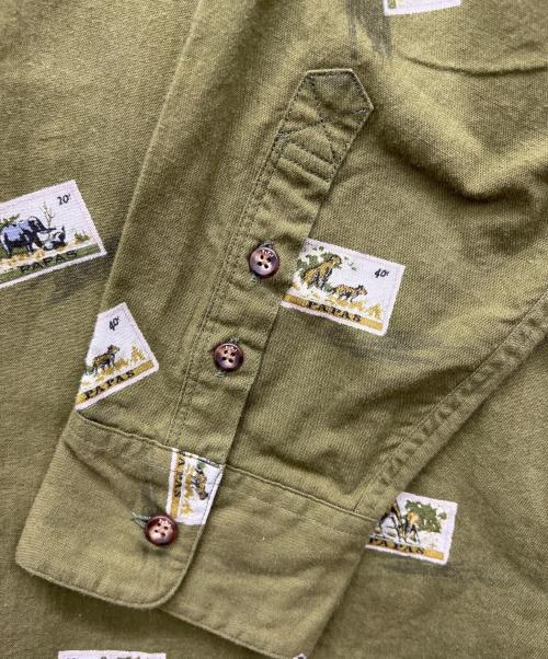 PAPAS（パパス）PAPAS (パパス) 総柄シャツ カーキ サイズ:ⅬⅬの古着・服飾アイテム