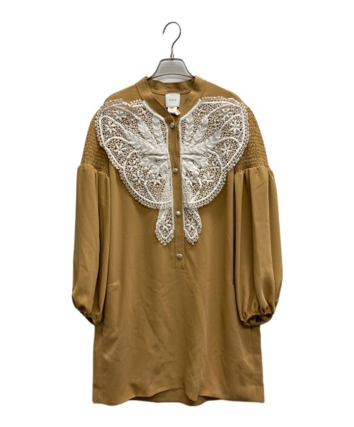 patou（パトゥ）Patou (パトゥ) レースビブドレス ベージュ サイズ:38の古着・服飾アイテム