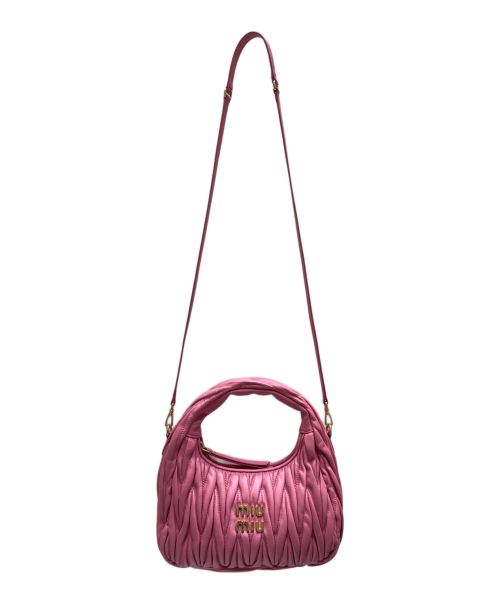 MIU MIU（ミュウミュウ）MIU MIU (ミュウミュウ) ワンダー マテラッセ レザー ホーボーバッグ ピンク サイズ:Sの古着・服飾アイテム