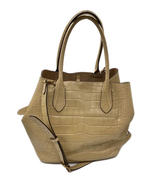 POLO RALPH LAUREN（ポロ・ラルフローレン）POLO RALPH LAUREN (ポロ・ラルフローレン) レザー型押しトートバッグ ベージュの古着・服飾アイテム