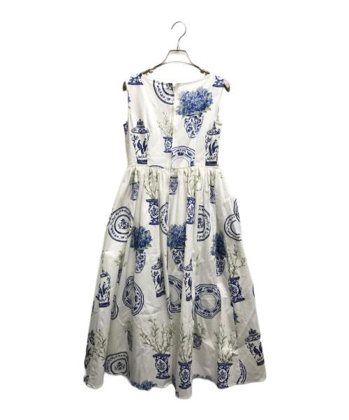 SEVEN TEN by MIHO KAWAHITO（セブン テン バイ ミホ カワヒト）SEVEN TEN by MIHO KAWAHITO (セブン テン バイ ミホ カワヒト) ブルーアンドホワイトプリントドレス ブルー×ホワイト サイズ:Mの古着・服飾アイテム
