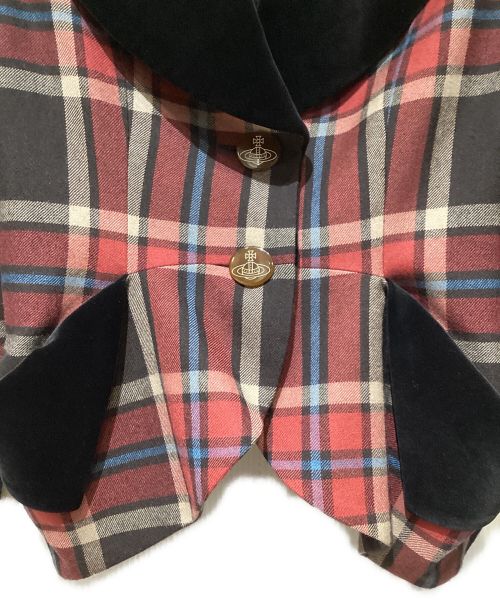 Vivienne Westwood RED LABEL（ヴィヴィアンウエストウッドレッドレーベル）Vivienne Westwood RED LABEL (ヴィヴィアンウエストウッドレッドレーベル) Tartan Check Love Jacket Setup（タータンチェックラブジャケットセットアップ） レッド サイズ:3の古着・服飾アイテム