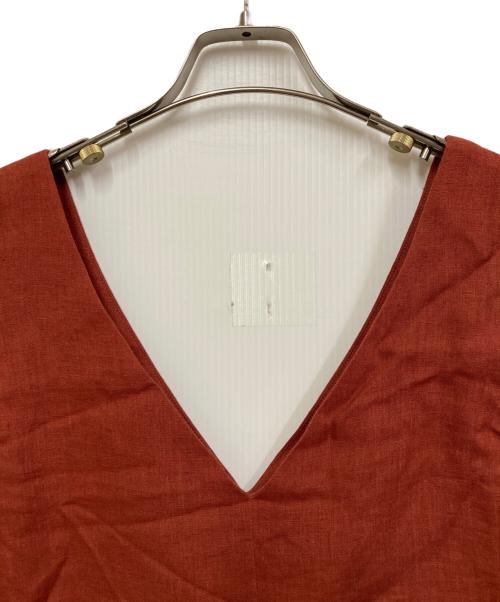 Whim Gazette（ウィムガゼット）Whim Gazette (ウィムガゼット) リネンノースリVネックコンビネゾン ブラウン サイズ:SIZE Freeの古着・服飾アイテム