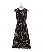 FRAY IDフレイ アイディー）の古着「ウエストシャーリングフラワープリントワンピース」｜ブラック