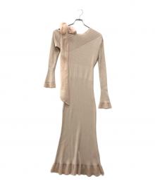 Snidel（スナイデル）の古着「ショルダーリボンアシンメニットワンピース」｜ベージュ