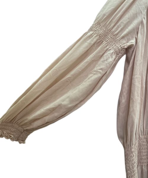 CELINE（セリーヌ）CELINE (セリーヌ) Silk GEORGETTE SMOCKED FOLK DRESS シルク スモッキングフォークドレス ベージュ サイズ:38の古着・服飾アイテム