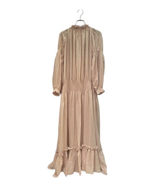 CELINE（セリーヌ）CELINE (セリーヌ) Silk GEORGETTE SMOCKED FOLK DRESS シルク スモッキングフォークドレス ベージュ サイズ:38の古着・服飾アイテム