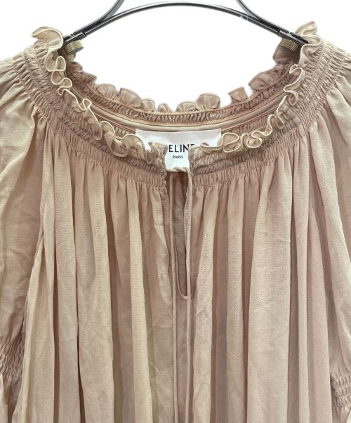 CELINE（セリーヌ）CELINE (セリーヌ) Silk GEORGETTE SMOCKED FOLK DRESS ベージュ サイズ:38の古着・服飾アイテム