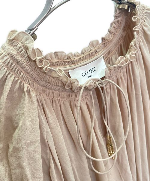 CELINE（セリーヌ）CELINE (セリーヌ) Silk GEORGETTE SMOCKED FOLK DRESS ベージュ サイズ:38の古着・服飾アイテム