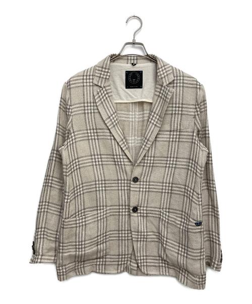 T-JACKET By TONELLO（ティージャケット バイ トネッロ）T-JACKET By TONELLO (ティージャケット バイ トネッロ) ウィンドペンシルク麻 2ボタンイージージャケット ベージュ サイズ:Mの古着・服飾アイテム