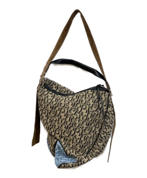 Acne studios（アクネ ストゥディオス）Acne studios (アクネ ストゥディオス) モノグラムパッチワークハンドバッグ インディゴ×ベージュの古着・服飾アイテム