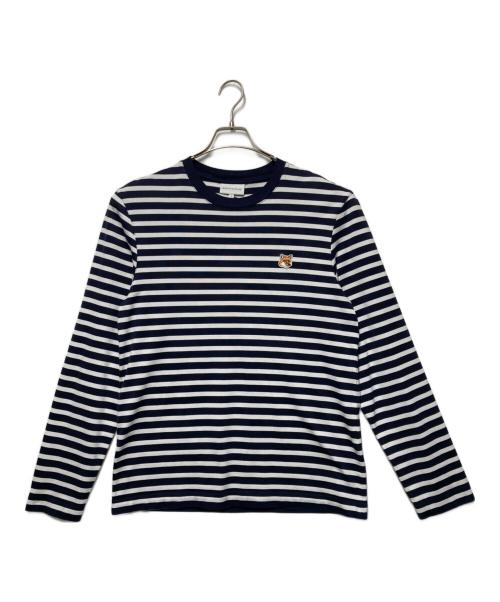 maison kitsune（メゾンキツネ）MAISON KITSUNE (メゾンキツネ) フォックスロゴ マリンボーダー ロンT ネイビー×ホワイト サイズ:Sの古着・服飾アイテム