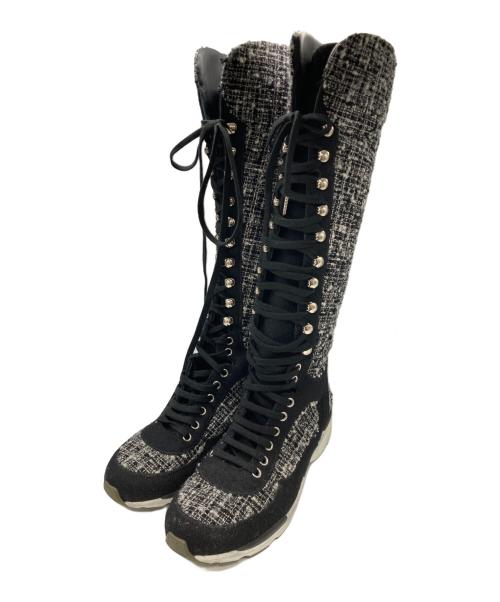CHANEL（シャネル）CHANEL (シャネル) ツイードブーツスニーカー ブラック サイズ:37　1/2の古着・服飾アイテム