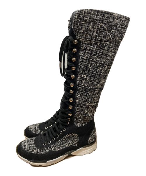 CHANEL（シャネル）CHANEL (シャネル) ツイードブーツスニーカー ブラック サイズ:37　1/2の古着・服飾アイテム