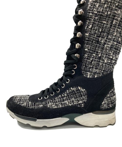 CHANEL（シャネル）CHANEL (シャネル) ツイードブーツスニーカー ブラック サイズ:37　1/2の古着・服飾アイテム