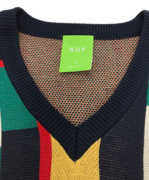 HUF（ハフ）HUF (ハフ) ニットベスト レッド サイズ:Lの古着・服飾アイテム