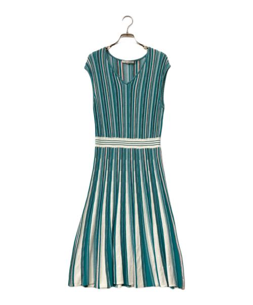 ANAYI（アナイ）ANAYI (アナイ) ストライプジャガードフレアワンピース グリーン サイズ:38の古着・服飾アイテム