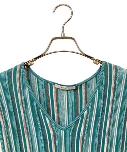 ANAYI（アナイ）ANAYI (アナイ) ストライプジャガードフレアワンピース グリーン サイズ:38の古着・服飾アイテム