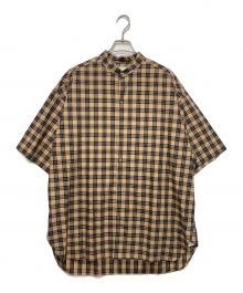 STUDIO NICHOLSON（スタジオ ニコルソン）の古着「CESCE バンドカラーチェックシャツ」｜ベージュ×ネイビー