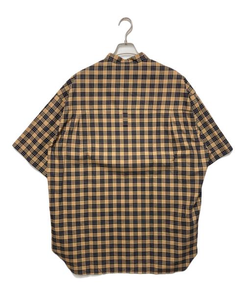 STUDIO NICHOLSON（スタジオ ニコルソン）STUDIO NICHOLSON (スタジオ ニコルソン) CESCE バンドカラーチェックシャツ ベージュ×ネイビー サイズ:Mの古着・服飾アイテム
