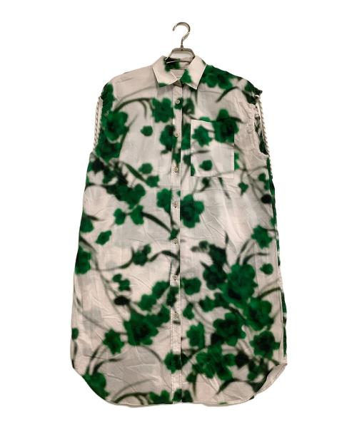 DRIES VAN NOTEN（ドリスヴァンノッテン）DRIES VAN NOTEN (ドリスヴァンノッテン) フラワープリントフレンチスリーブシャツワンピース グリーン サイズ:36の古着・服飾アイテム