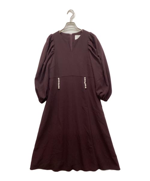 Arobe（アローブ）Arobe (アローブ) Pearl Ballon Sleeve Dress Ⅱ/パールバルーンスリーブドレ ボルドー サイズ:2の古着・服飾アイテム