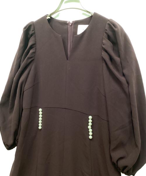 Arobe（アローブ）Arobe (アローブ) Pearl Ballon Sleeve Dress Ⅱ/パールバルーンスリーブドレ ボルドー サイズ:2の古着・服飾アイテム