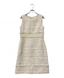 Aveniretoile（アベニールエトワール）の古着「フリンジ切り替えツイードワンピース」｜ベージュ