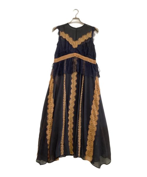 FRAY ID（フレイ アイディー）FRAY ID (フレイ アイディー) レーストリムフレアドレス FWFO244501 ネイビー サイズ:1の古着・服飾アイテム