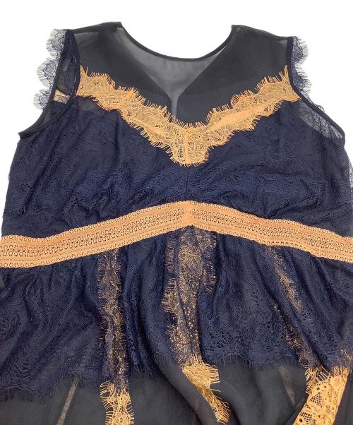 FRAY ID（フレイ アイディー）FRAY ID (フレイ アイディー) レーストリムフレアドレス FWFO244501 ネイビー サイズ:1の古着・服飾アイテム