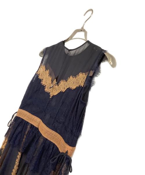 FRAY ID（フレイ アイディー）FRAY ID (フレイ アイディー) レーストリムフレアドレス FWFO244501 ネイビー サイズ:1の古着・服飾アイテム