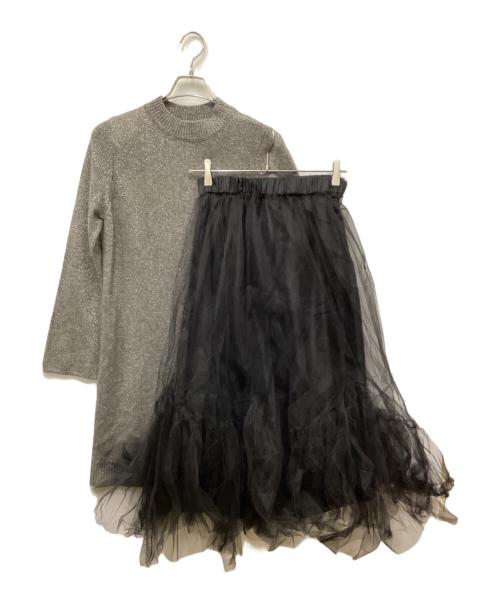 CADUNE（カデュネ）CADUNE (カデュネ) ラメワンピ×チュールスカートセット グレー×ブラック サイズ:38の古着・服飾アイテム