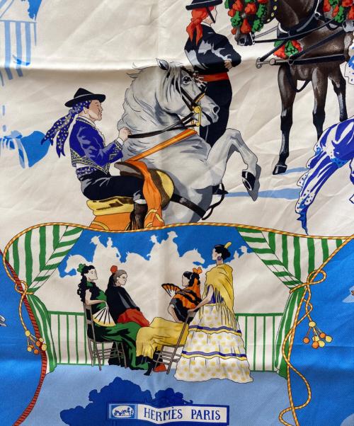 HERMES（エルメス）HERMES (エルメス) スカーフ ブルー×ホワイトの古着・服飾アイテム