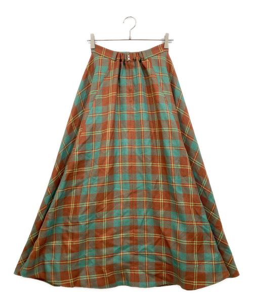 Ameri（アメリ）Ameri (アメリ) EVELYN CHECK FLARE SKIRT グリーン×ブラウン サイズ:Mの古着・服飾アイテム