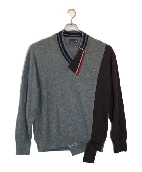 KOLOR（カラー）KOLOR (カラー) コンビネーション Vネックニット グレー×ブラウン サイズ:SIZE 3の古着・服飾アイテム