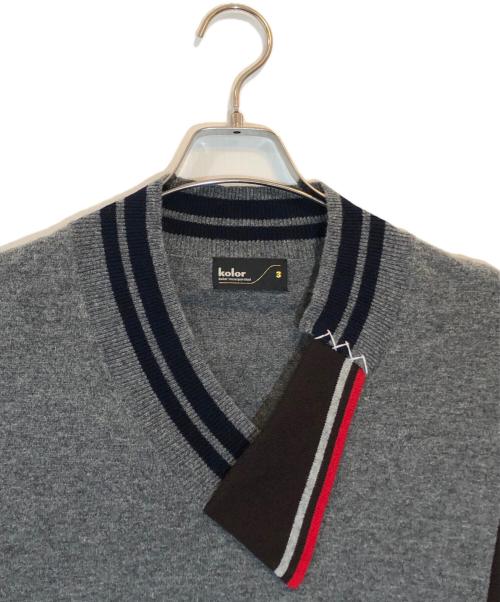 KOLOR（カラー）KOLOR (カラー) コンビネーション Vネックニット グレー×ブラウン サイズ:SIZE 3の古着・服飾アイテム