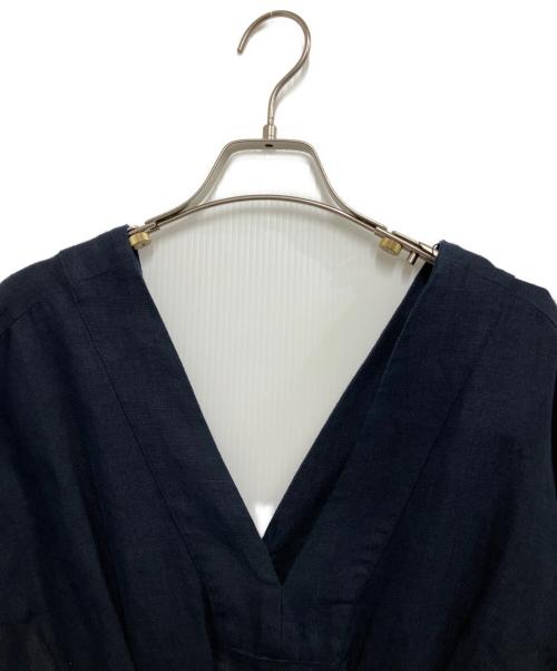 BABYLONE（バビロン）BABYLONE (バビロン) リネンウエストタックフレアワンピース ネイビー サイズ:Fの古着・服飾アイテム
