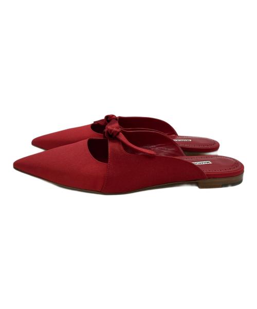 Manolo Blahnik（マノロブラニク）Manolo Blahnik (マノロブラニク) サテンミュール レッド サイズ:38 1/2の古着・服飾アイテム
